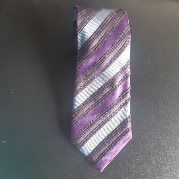 Canali 100% Silk Men's Neck Tie, Purple & Grey Diagonal Stripes - Picture 10 of 12